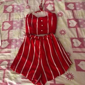 Red and white striped coord